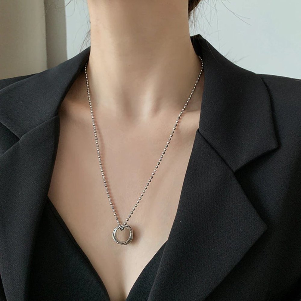 NEW Silver Simple Double Layer Circle Necklace - Picture 2 of 6